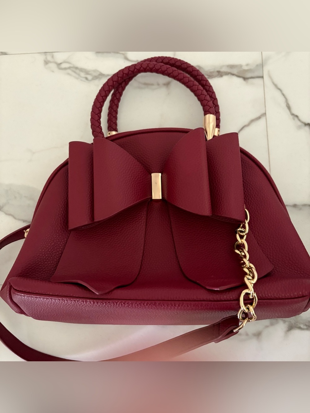 Structured Bow-Front Satchel in Deep Wine